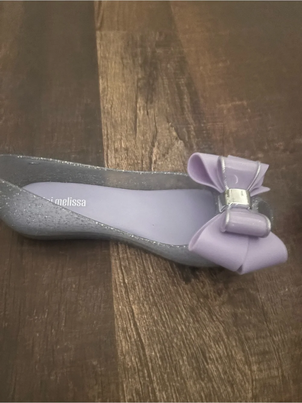 Mini Melissa Lavender Bow Jelly Flats with Glitter Trim